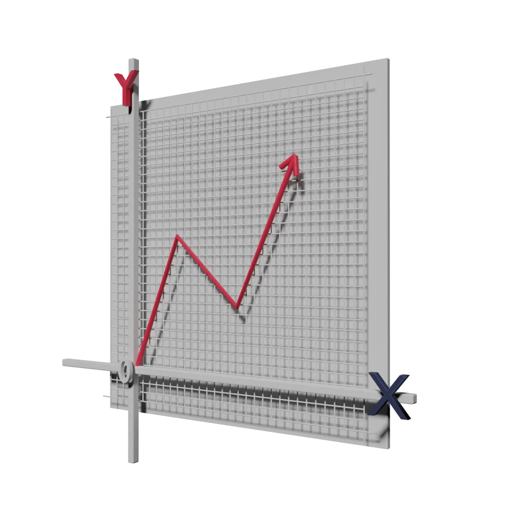 3D Data Insights Graph with Y and X axes and red trend line
